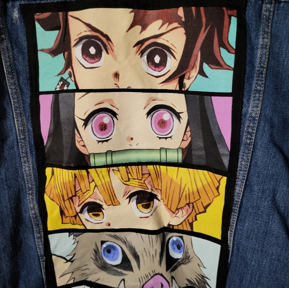 Old Navy XL denim jacket,  Demon Slayer Applique